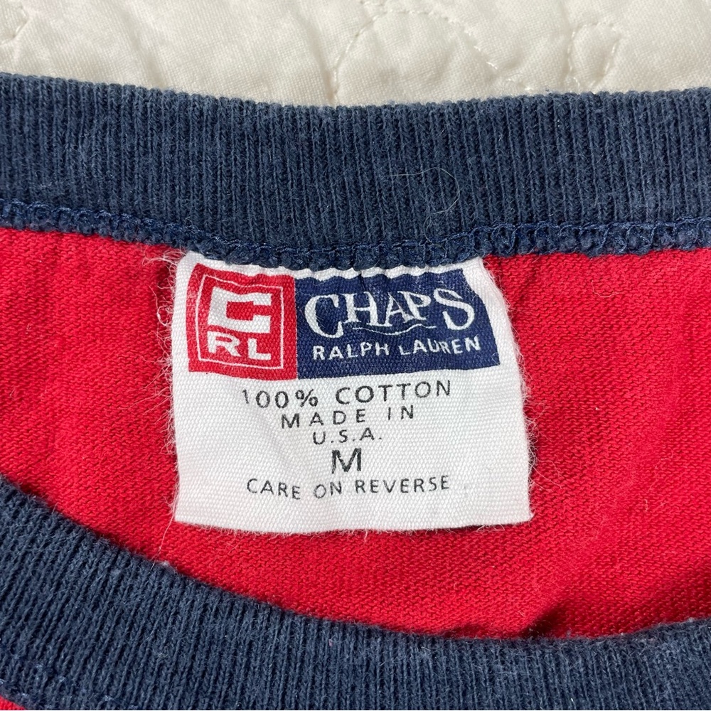 🔥Vtg 80 90's Chaps Ralph Lauren USA Red Flag Logo Ringer T Shirt Men’s Size M - Picture 8 of 11